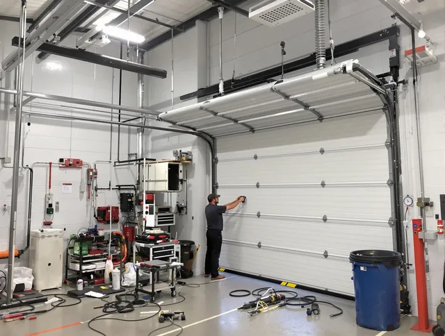 Indian Trail Garage Door Repair certified technician performing commercial door repair at a Indian Trail business facility