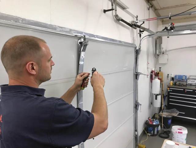 Before and after garage door dent repair by Indian Trail Garage Door Repair in Indian Trail