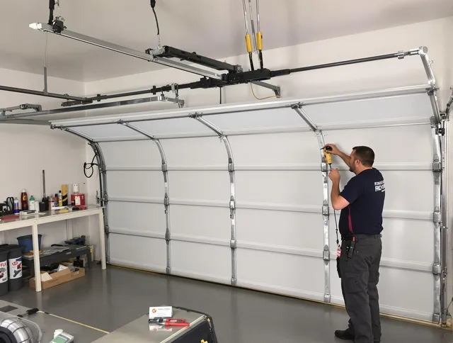 Indian Trail Garage Door Repair certified technician performing overhead door system repair in Indian Trail